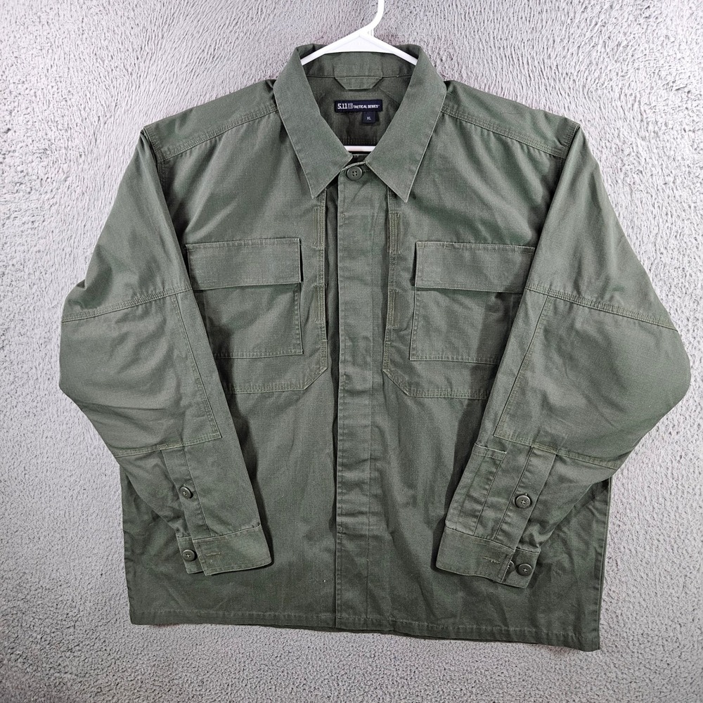 5.11 Tactical Series Mens XL Green Ripstop Long Sleeve Button Down Utility Shirt
